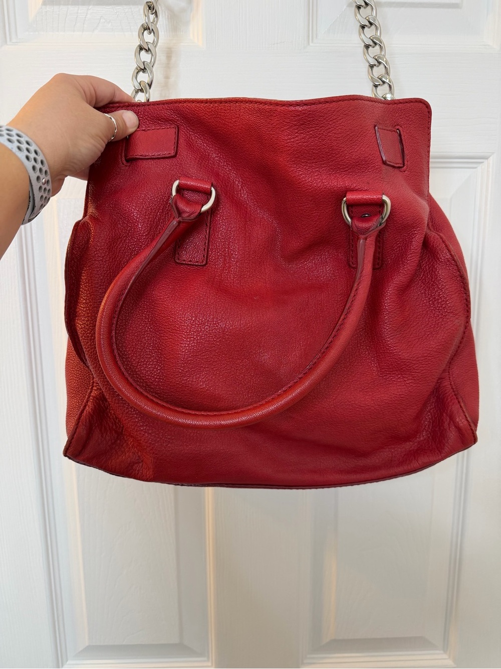 Michael Kors Red Leather Chain-Handle Shoulder Bag - Picture 9 of 15